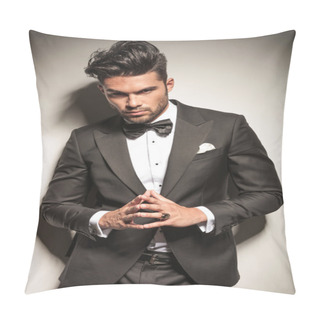 Personality   Young Business Man Holding His Fingers Together  Pillow Covers