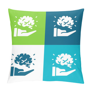 Personality  Brain Flat Four Color Minimal Icon Set Pillow Covers