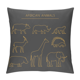 Personality  Vector Line African Animals. Gold Silhouettes African Animals. Pillow Covers