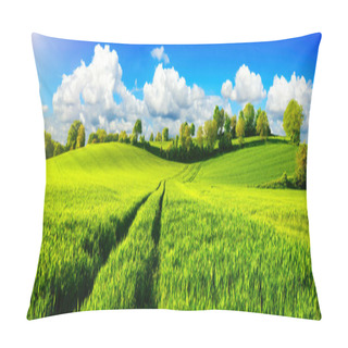 Personality  Idyllic Green Fields With Vibrant Blue Sky Pillow Covers