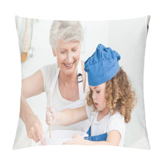 Personality  A Little Girl Baking With Her Grandmother Pillow Covers