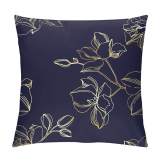 Personality  Vector Orchid Floral Botanical Flowers. Black And Gold Engraved Ink Art. Seamless Background Pattern. Pillow Covers