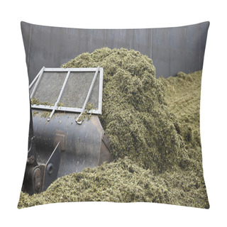 Personality  The Front Loader Rolls Into Chaff A Silo Pit. Pillow Covers