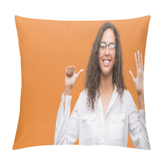 Personality  Beautiful Young Hispanic Woman Showing And Pointing Up With Fingers Number Six While Smiling Confident And Happy. Pillow Covers