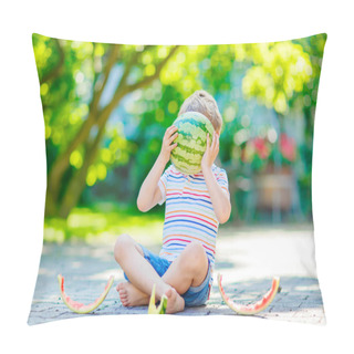 Personality  Little Preschool Kid Boy Eating Watermelon In Summer Pillow Covers