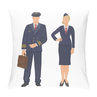 Personality  Pilot And Stewardess In Uniform On A White Background - Vector Illustration Pillow Covers