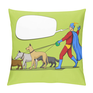 Personality  Superhero Man And Dogs Comic Book Vector Pillow Covers