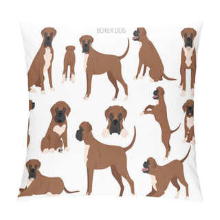 Personality  Boxer Dog Clipart. All Coat Colors Set.  Different Position. All Dog Breeds Characteristics Infographic. Vector Illustration Pillow Covers