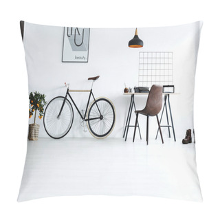 Personality  Simple, White Room With Bike Pillow Covers