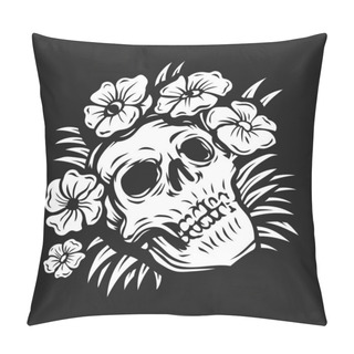 Personality  Hand Drawing Skull Surrounded By Rose Flower Vector Illustration Pillow Covers