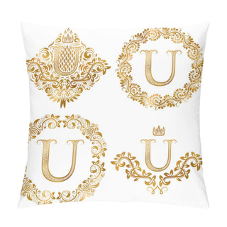 Personality  Golden U Letter Vintage Monograms Set Pillow Covers