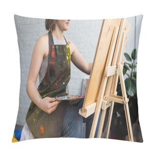 Personality  Young Artistic Girl Painting On Canvas In Light Studio Pillow Covers