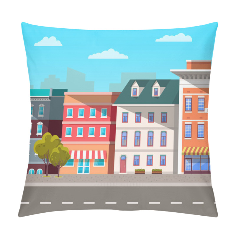 Personality  Cityscape With Empty Street And Green Tree Plant Pillow Covers