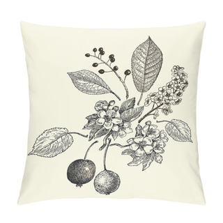 Personality  Vector Leaves, Flowers And Fruits Of The Wild Pear, Bird-cherry And Crab Pillow Covers