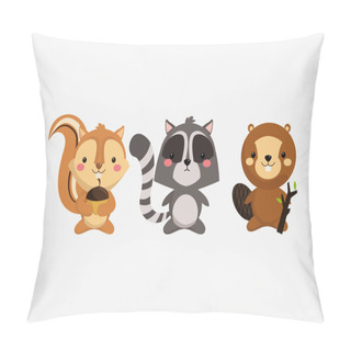 Personality  Squirrel Raccoon And Beaver Icons Image Pillow Covers