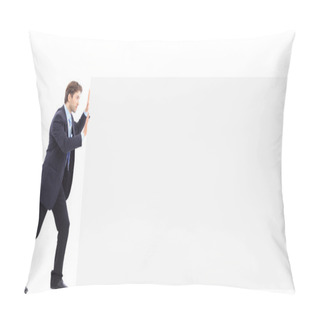 Personality  Man Push Banner On White Background Pillow Covers