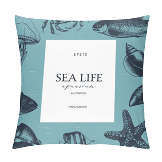 Personality  Vintage Frame With Sea Life  Pillow Covers