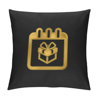 Personality  Birthday Giftbox On Reminder Calendar Page Gold Plated Metalic Icon Or Logo Vector Pillow Covers