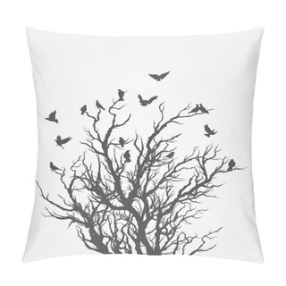 Personality  Figure Flock Of Flying Birds On Tree Branch Pillow Covers