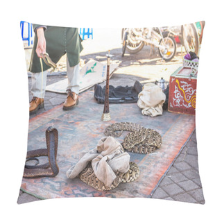 Personality  Marrakesh, Morocco, Africa - Domestic Snakes In Jemaa El Fna Squ Pillow Covers