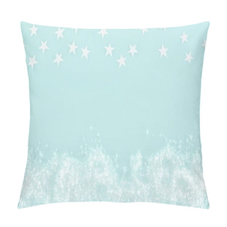 Personality  Christmas Background With Decorative Snow And Stars, Isolated On Light Blue Pillow Covers