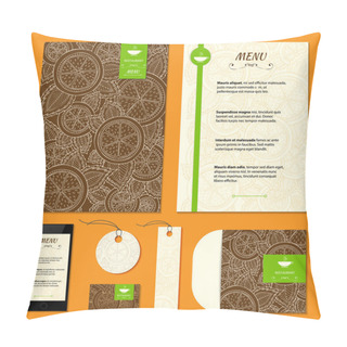 Personality  Restaurant Menu With Orange, Lemon Pattern. Citrus Corporative Identity Vector Background. Set Of Corporate Identity Templates With Fruits. Menu, Id Card, Banners, Coffee Cup And Business Card. Pillow Covers