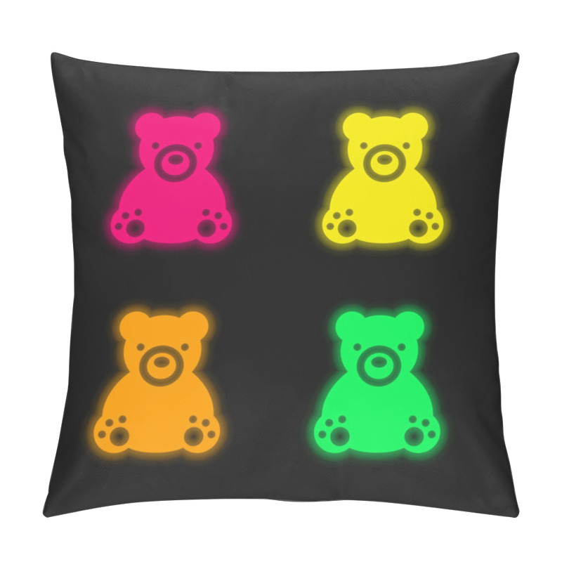 Personality  Bear four color glowing neon vector icon pillow covers