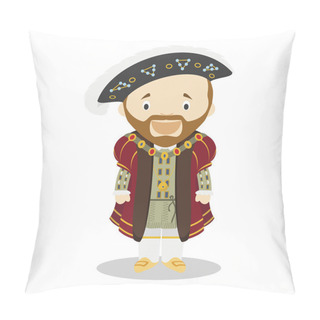 Personality  Henry VIII Of England Cartoon Character. Vector Illustration. Kids History Collection. Pillow Covers
