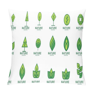 Personality  Set Of Leaf Icon Design Template. Green Nature Icon Design Pillow Covers