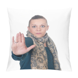 Personality  Woman Showing Stop Gesture Pillow Covers