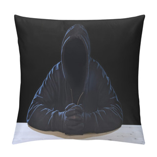 Personality  Criminal Or Terrorist Man In Mask Hidden Identity In Secret Illegal Activity Crime Concept Pillow Covers