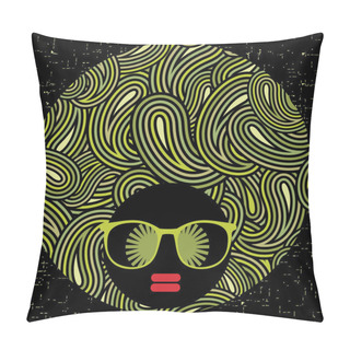 Personality  Black Head Woman With Strange Pattern Hair. Pillow Covers