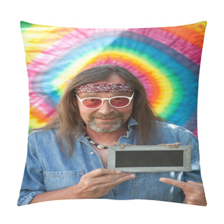 Personality  Hippie Man Pointing Towards A Blank Blackboard Pillow Covers
