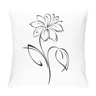 Personality  Stylized Flower On A Short Stem With Leaves In Black Lines On A White Background Pillow Covers