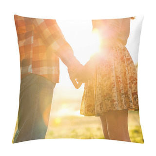 Personality  Young Couple In Love Walking In The Autumn Park Holding Hands Pillow Covers
