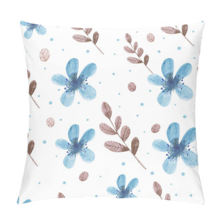 Personality  Watercolor Scandinavian Floral Seamless Pattern With Flowers And Leaves, Blue And Brown Colors Pillow Covers