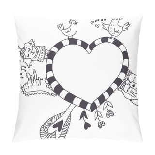 Personality  Saint Valentine's Day Heart Design Element With Cute Character Illustrations. Pillow Covers