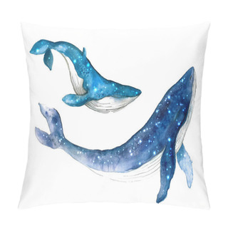 Personality  Watercolor Whale Hand Painted Illustration Isolated On White Background.Animal Watercolor Silhouette Sketch. Hand Draw Art Illustration.Graphic For Fabric,tee-shirt, Postcard, Greeting Card, Sticker. Pillow Covers