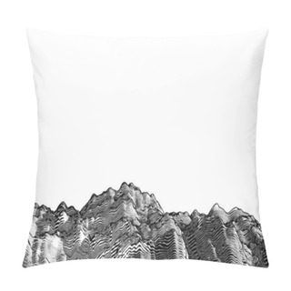 Personality  Abstract Monochrome Engraved Drawing Rocky Mountain Ground Vintage Woodcut Style Foreground Landscape Isolated On White Blank Space Background Pillow Covers