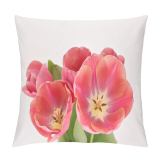 Personality  Bouquet Of Pink Spring Tulips In Vase Isolated On White Pillow Covers