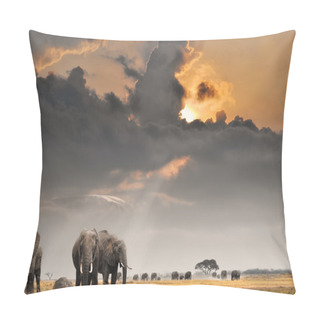 Personality  African Sunset With Elephants Pillow Covers