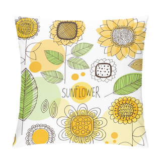 Personality  Hand Drawn Doodle Decorative Sunflower Vector Background Pillow Covers