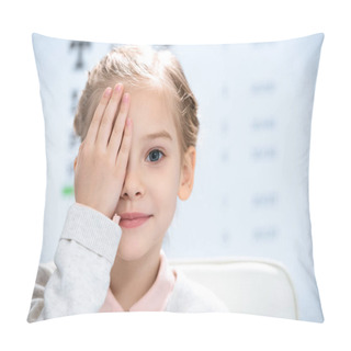 Personality  Little Child Closing Eye With Eye Test Behind Pillow Covers