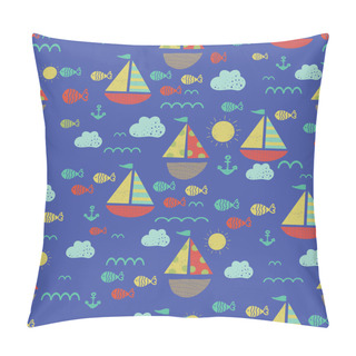 Personality  Cute Seamless Pattern With Sailing Boats In The Sea.hand Drawn Vector Illustration Pillow Covers