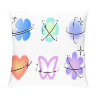 Personality  Y2k Gradient Blurred Elements. Abstract Shapes And Retro Stickers With Aura. Flower, Heart And Star Aestethic Figures. Vector Groovy Trendy Set. Pillow Covers