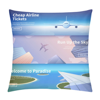 Personality  Web Banner On The Theme Of Travel By Airplane Pillow Covers