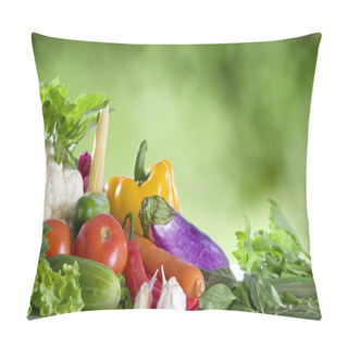 Personality  Close Up View Of Nice Fresh Vegetables On Green Summer Back Pillow Covers