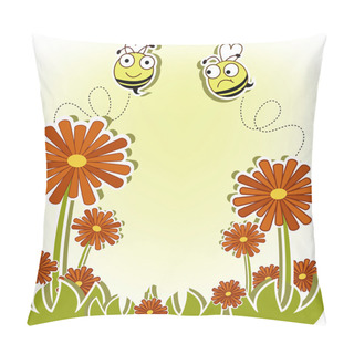 Personality  Beautiful Postcard With Bees And Flowers Pillow Covers