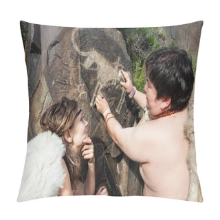 Personality  Cave People Near Drawing Rock Pillow Covers