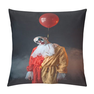 Personality Mad Bloody Clown With Makeup In Carnival Costume Hung Himself On Air Balloon, Crazy Maniac, Scary Monster Pillow Covers